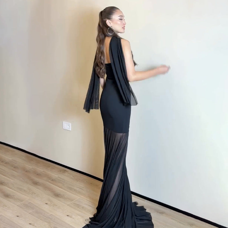 Maxi Dress with Sheer Pleated Skirt