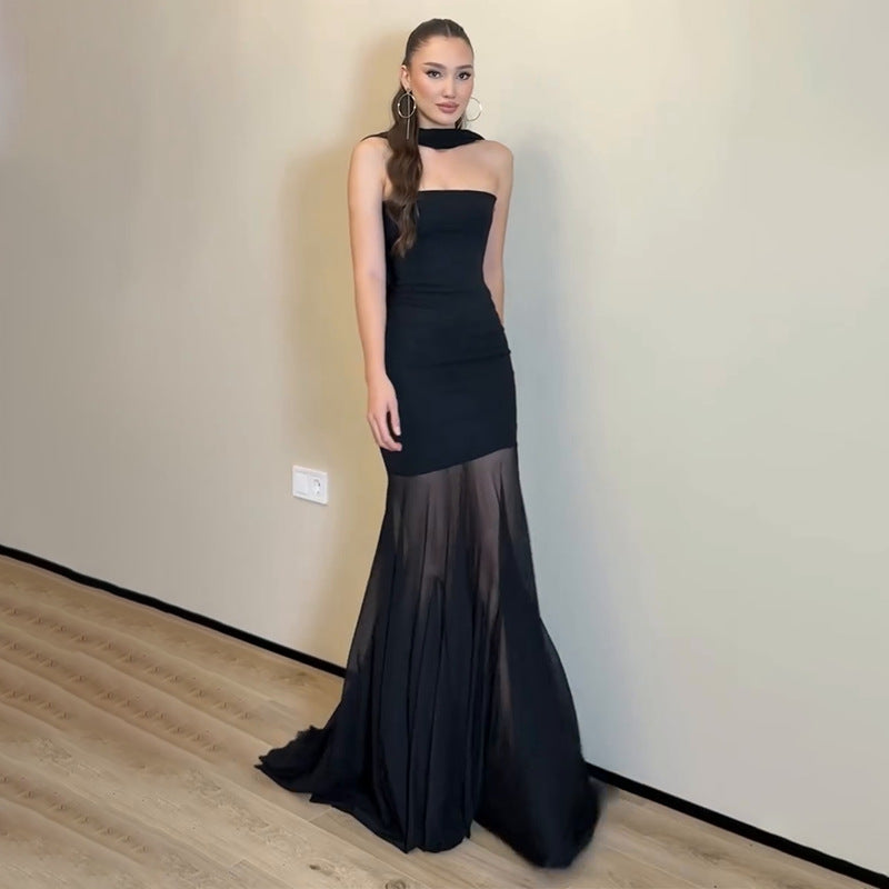 Maxi Dress with Sheer Pleated Skirt