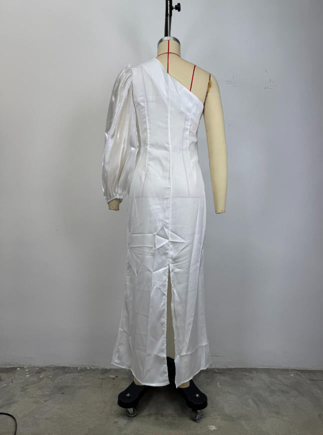 One-Shoulder Evening Gown with Puff Sleeve