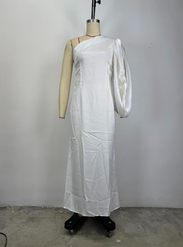 One-Shoulder Evening Gown with Puff Sleeve