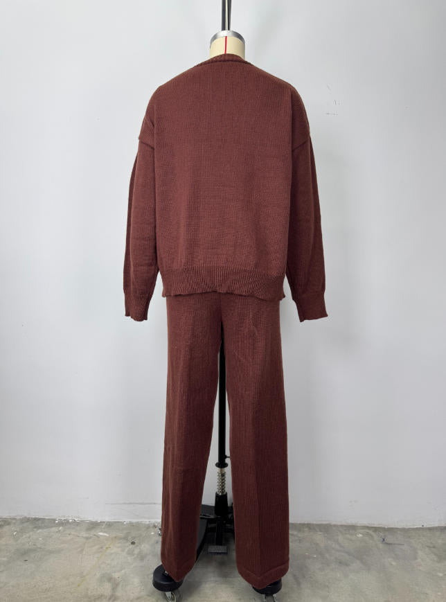 Tie-Front Lounge Set with Wide-Leg Pants