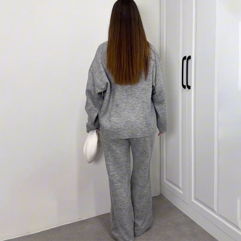 Tie-Front Lounge Set with Wide-Leg Pants