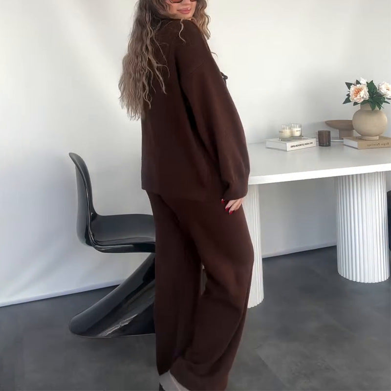 Tie-Front Lounge Set with Wide-Leg Pants