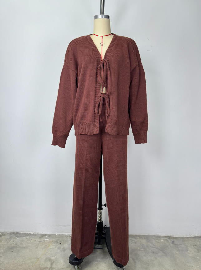 Tie-Front Lounge Set with Wide-Leg Pants