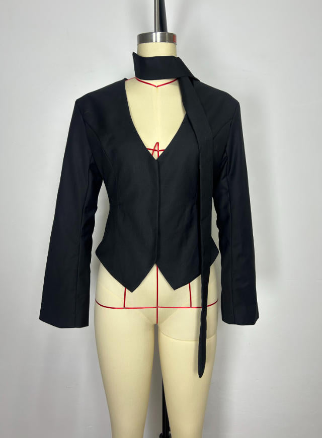 Blazer with Unique Choker Collar Detail