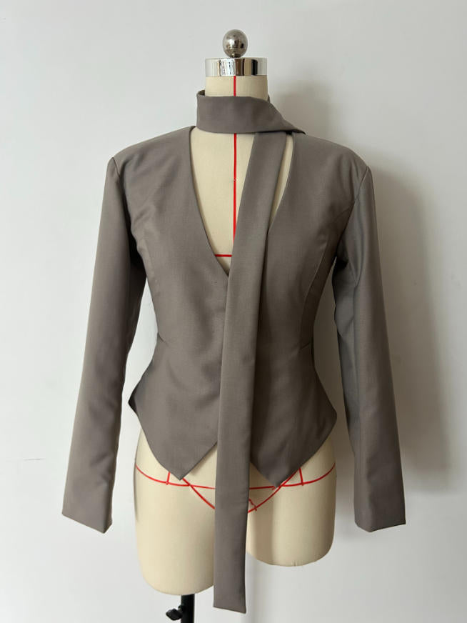 Blazer with Unique Choker Collar Detail