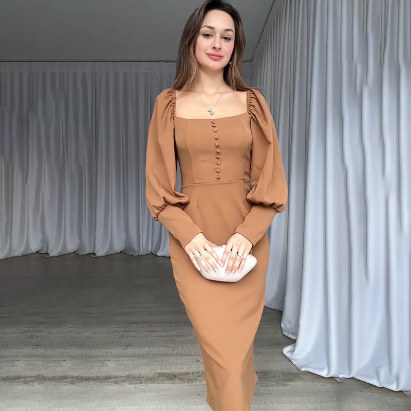 Long-Sleeve Dress with Button Details