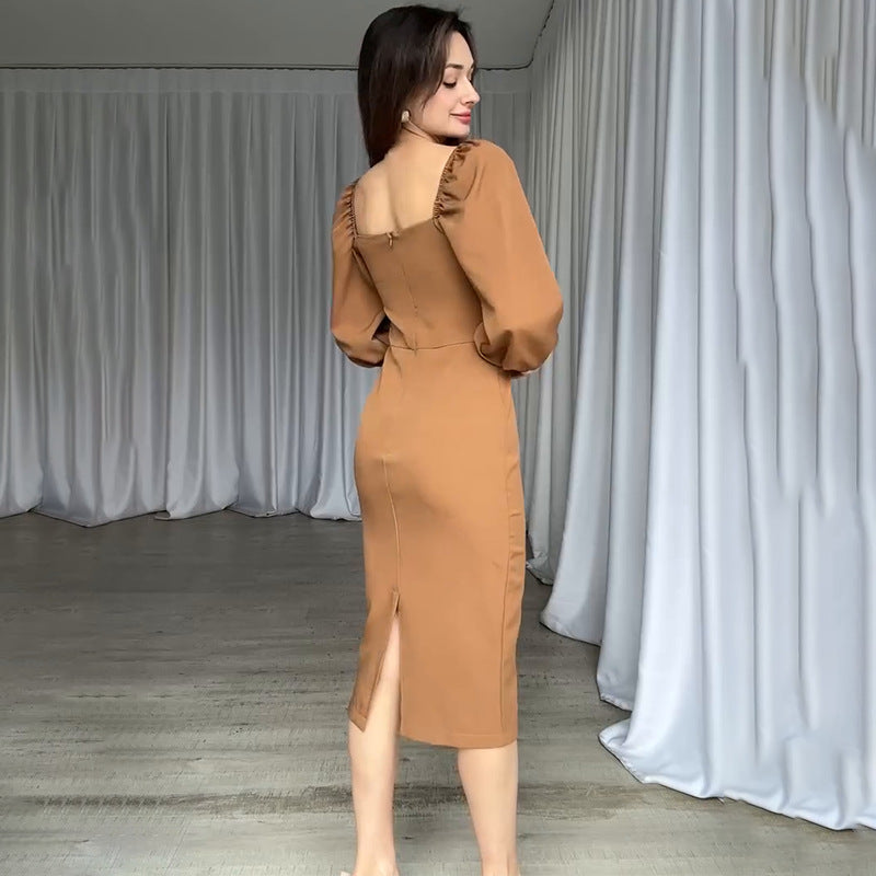 Long-Sleeve Dress with Button Details