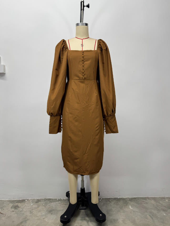 Long-Sleeve Dress with Button Details