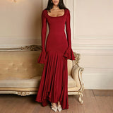 Long-Sleeve Evening Gown with Ruffled Hem