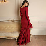 Long-Sleeve Evening Gown with Ruffled Hem
