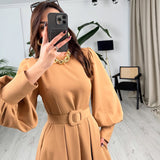 Maxi Dress with Puff Sleeves and Belt