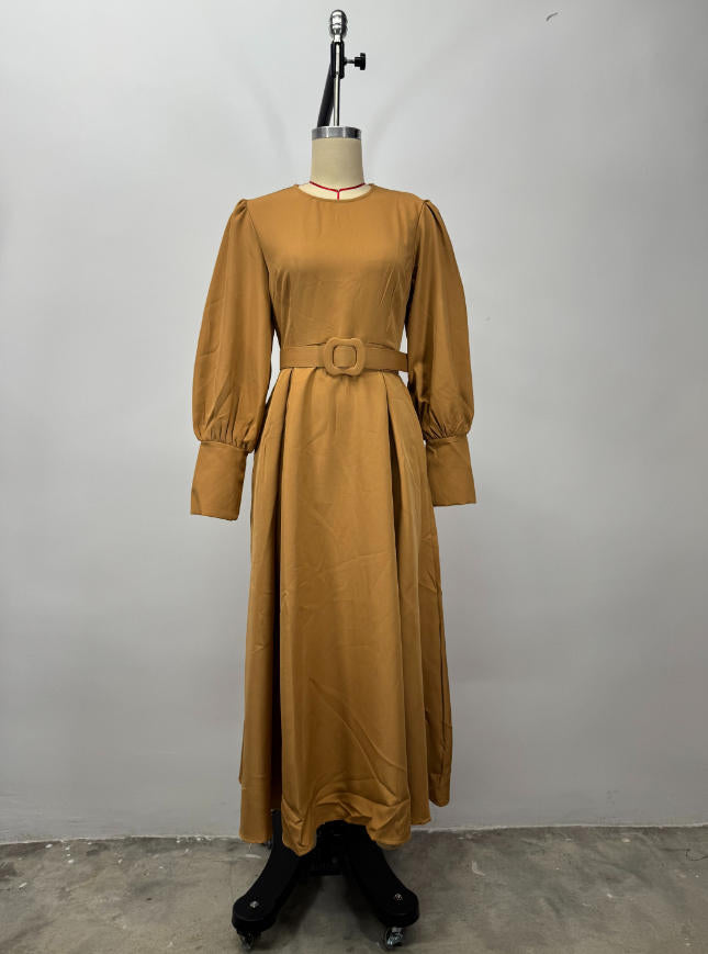 Maxi Dress with Puff Sleeves and Belt