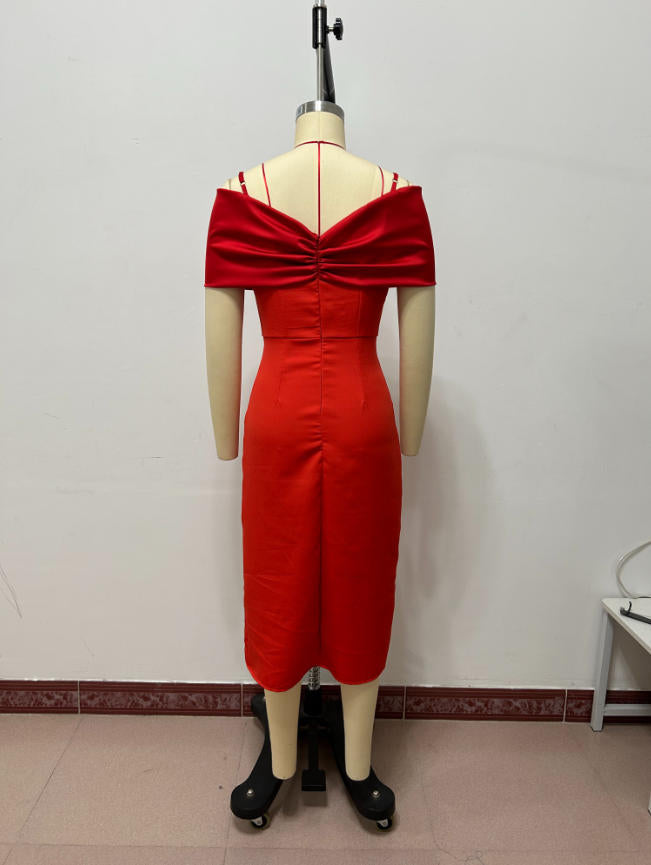 Cold-Shoulder Dress with Front Slit