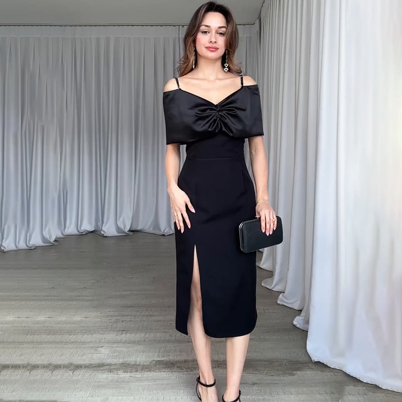 Cold-Shoulder Dress with Front Slit