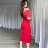 Cold-Shoulder Dress with Front Slit