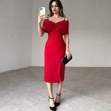 Cold-Shoulder Dress with Front Slit