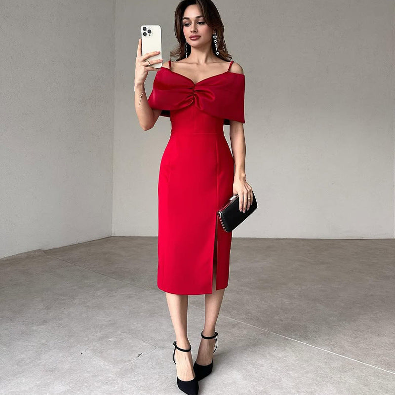 Cold-Shoulder Dress with Front Slit