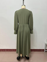 Button-Front Maxi Dress with Puff Sleeves