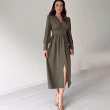 Button-Front Maxi Dress with Puff Sleeves