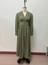 Button-Front Maxi Dress with Puff Sleeves