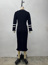 Black Ribbed Knit Dress with Contrasting Trim