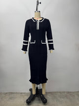 Black Ribbed Knit Dress with Contrasting Trim