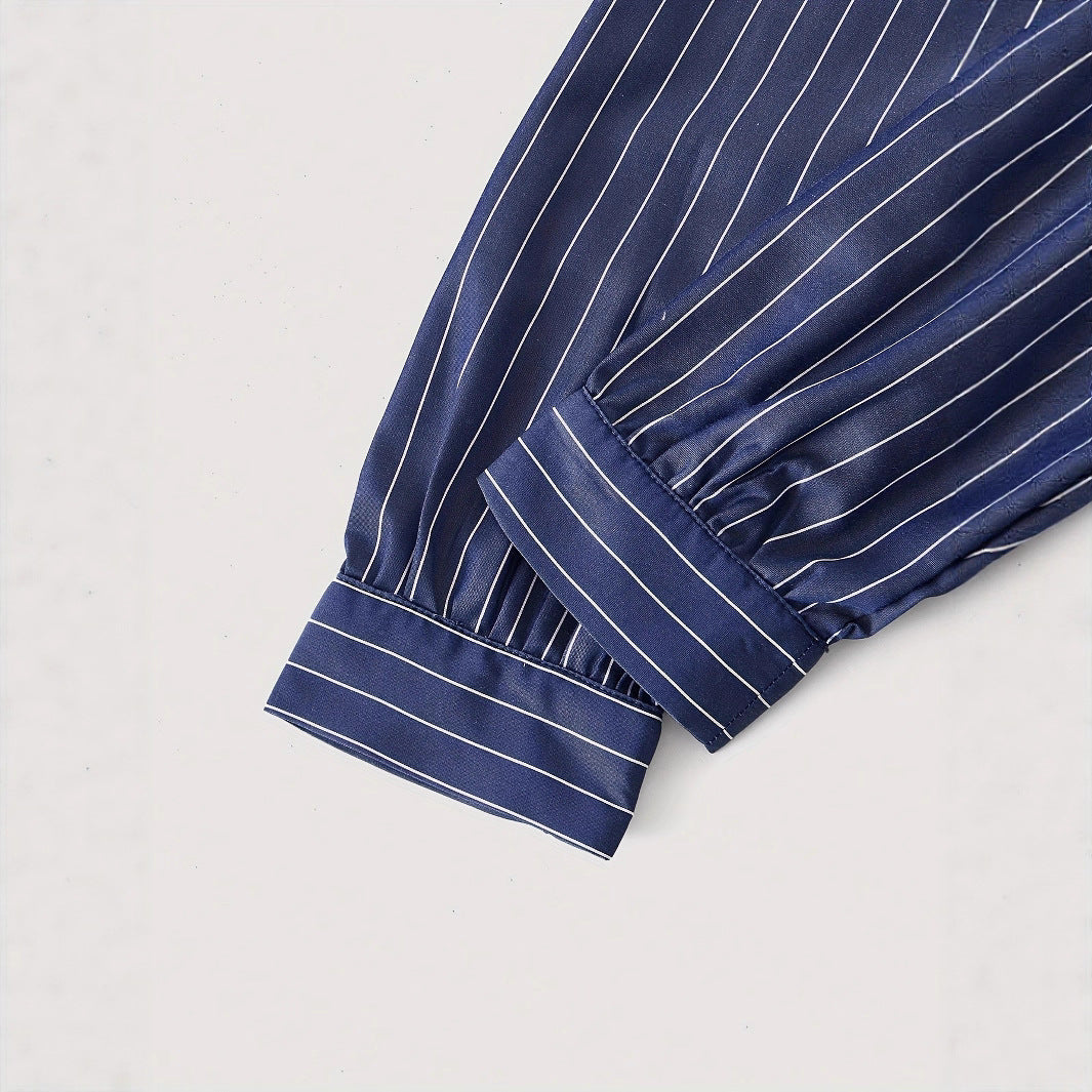 Pinstripe Wrap Shirt Dress