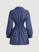 Pinstripe Wrap Shirt Dress
