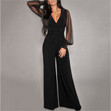 Wide-Leg Jumpsuit with Sheer Long Sleeves