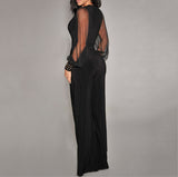 Wide-Leg Jumpsuit with Sheer Long Sleeves