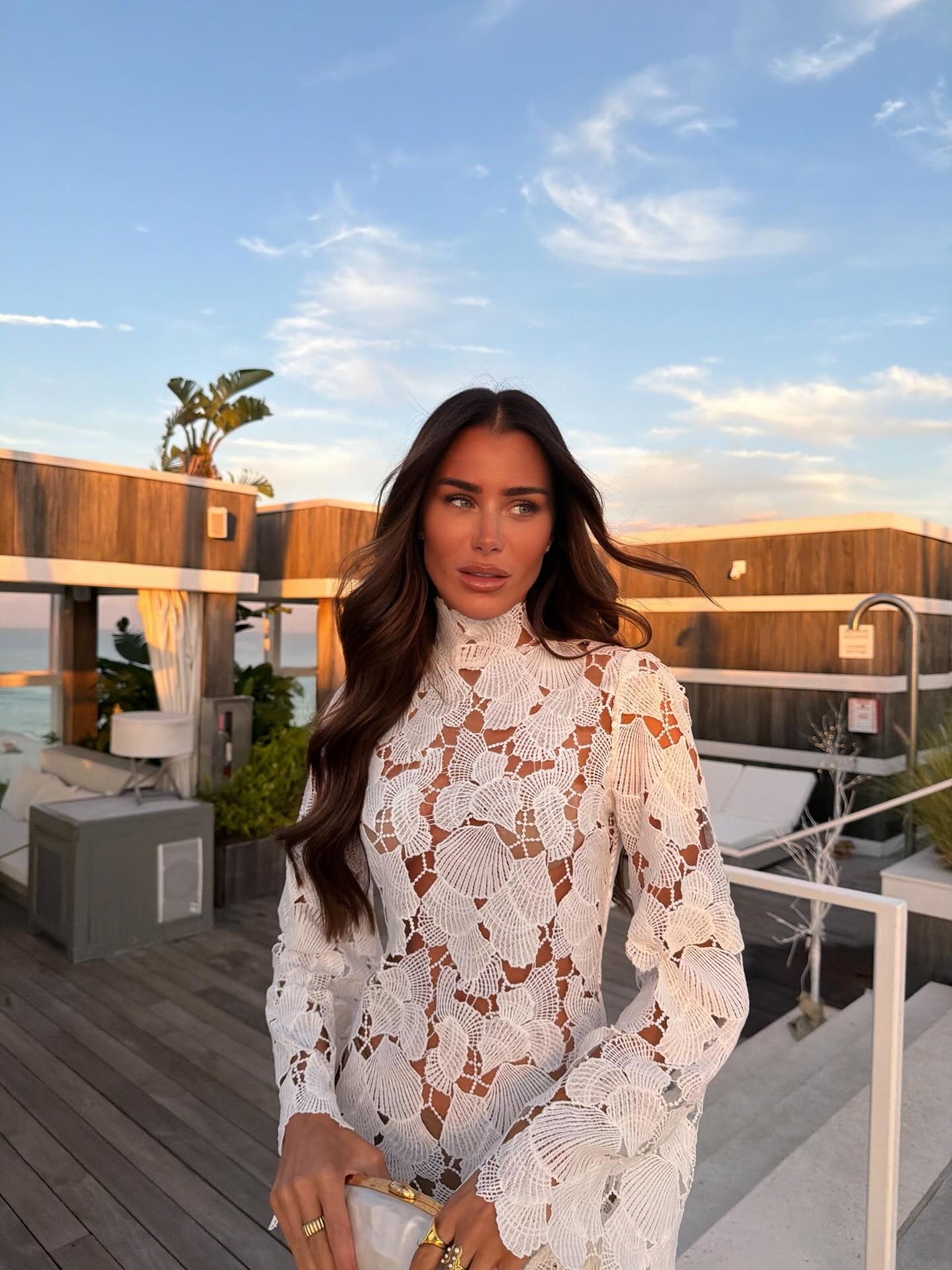 White Floral Lace High-Neck Mini Dress