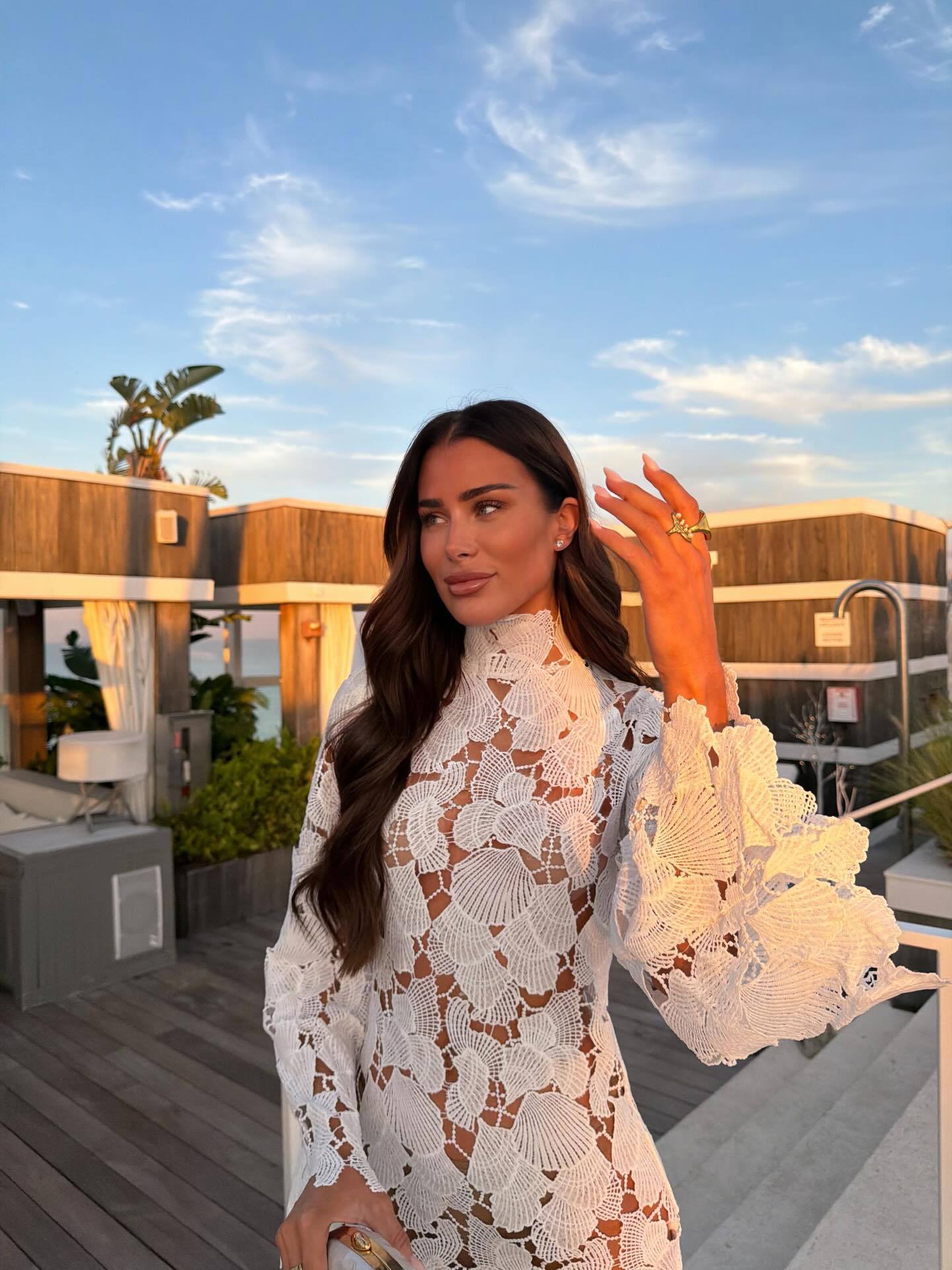 White Floral Lace High-Neck Mini Dress