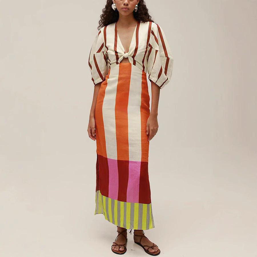 Printed Puff Sleeve Maxi Dress