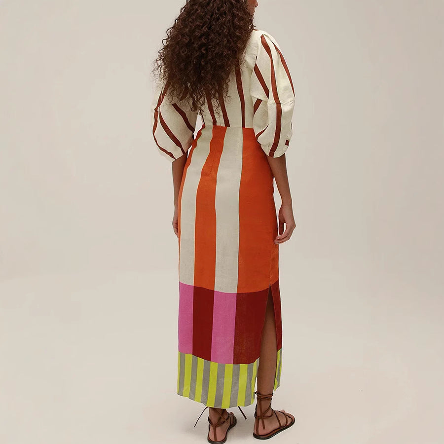 Printed Puff Sleeve Maxi Dress