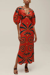 Printed Puff Sleeve Maxi Dress