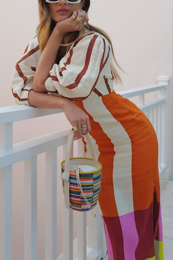 Printed Puff Sleeve Maxi Dress