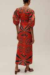 Printed Puff Sleeve Maxi Dress