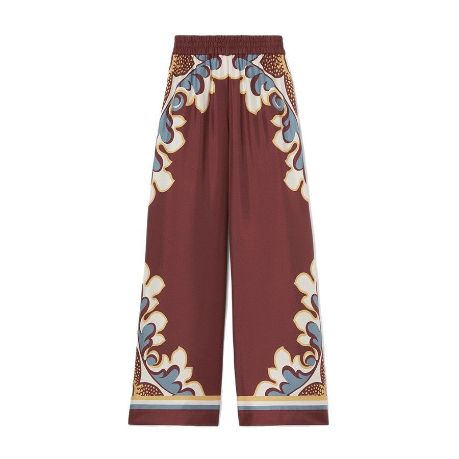 Printed Wide-Leg Co-Ord Set with Feather Cuff Top