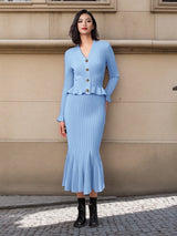 Buttoned Top & Flared Skirt Set