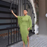 Dress with Fringed Details & Asymmetric Hem