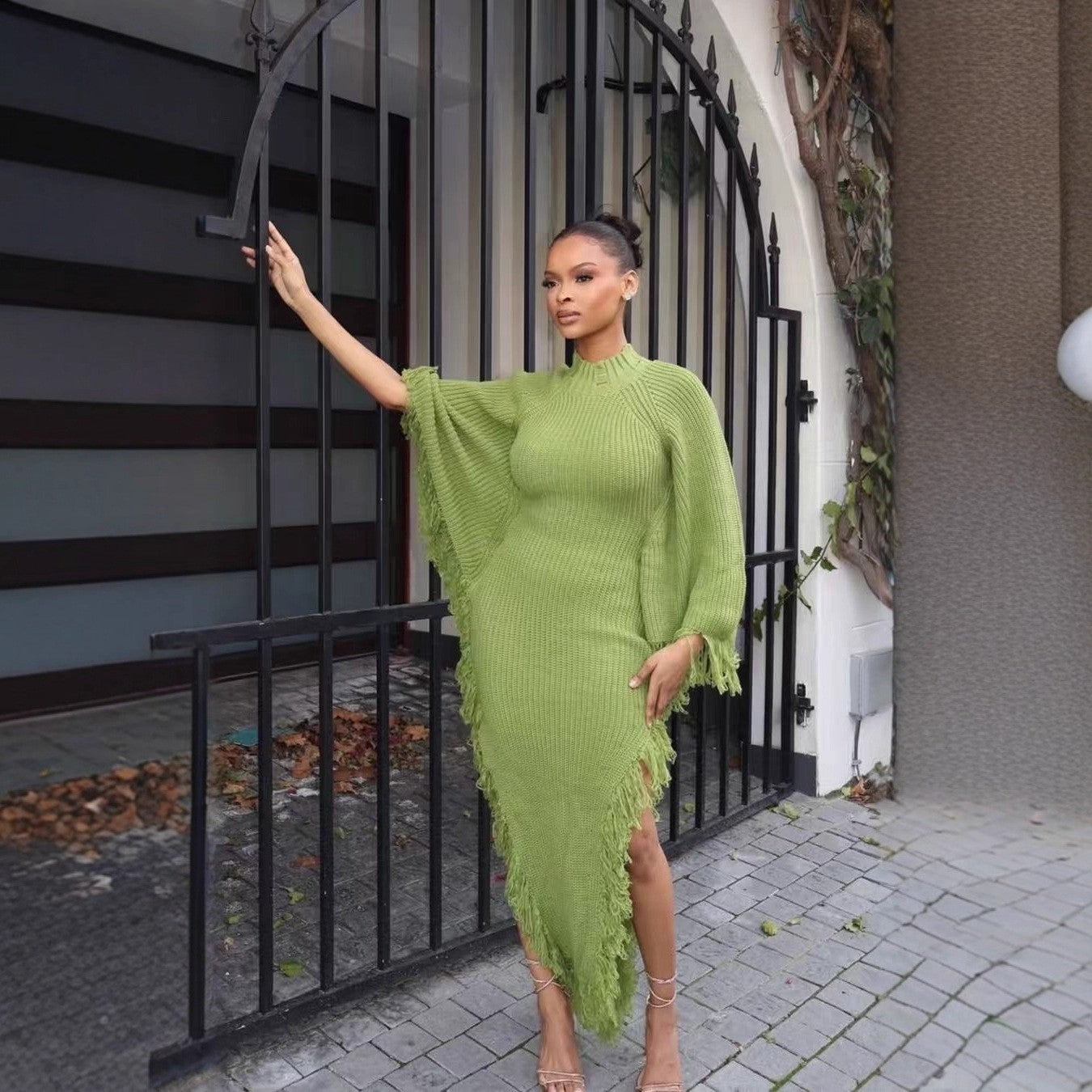 Dress with Fringed Details & Asymmetric Hem