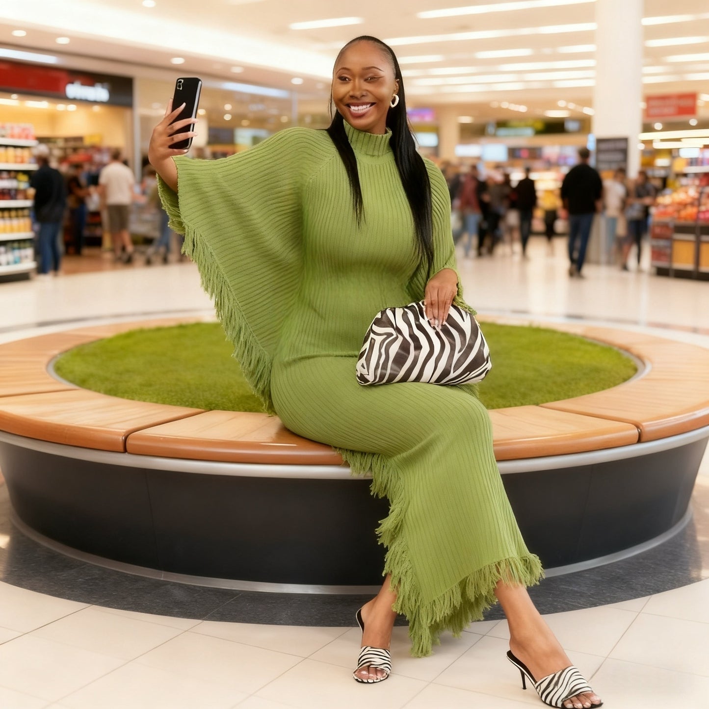 Dress with Fringed Details & Asymmetric Hem