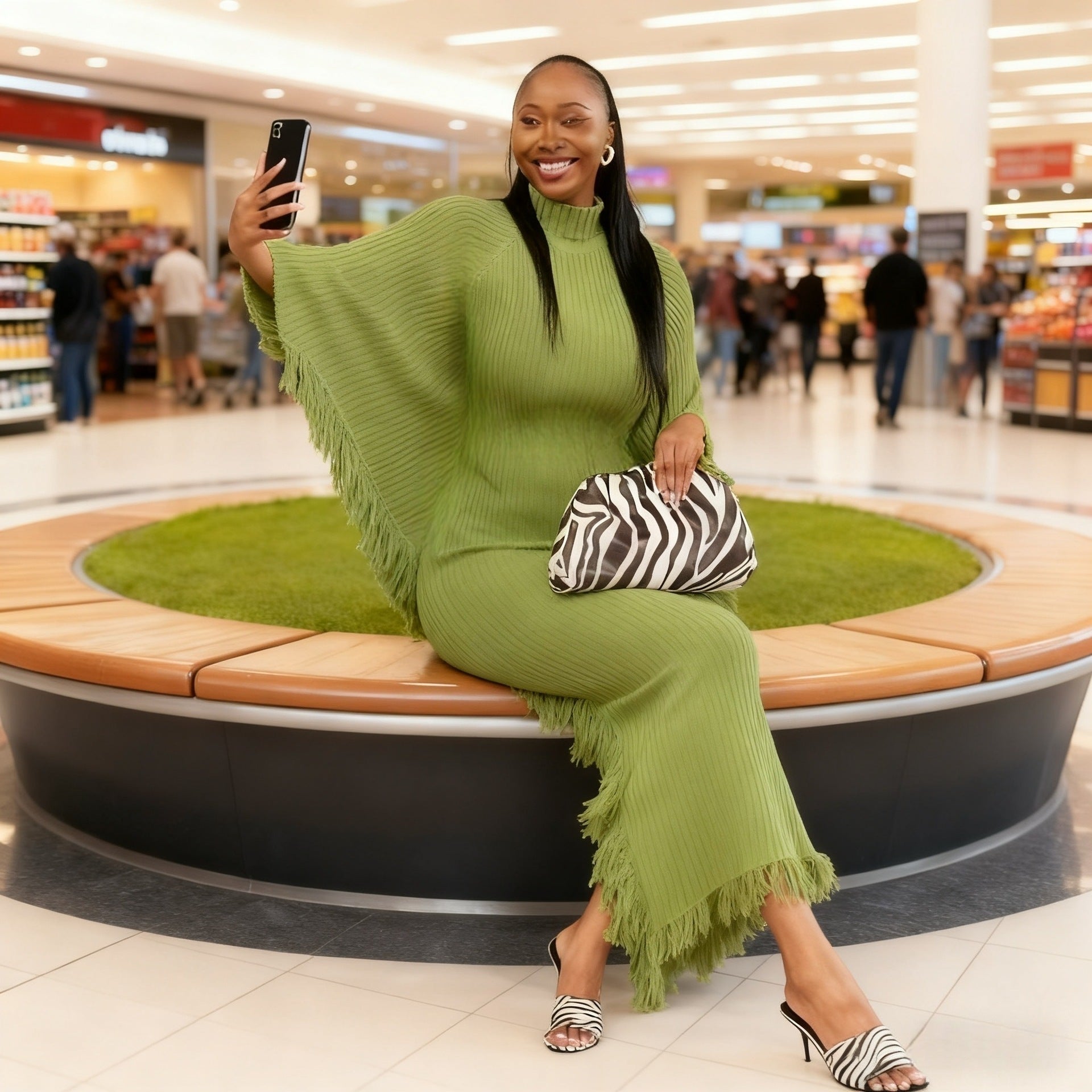 Dress with Fringed Details & Asymmetric Hem