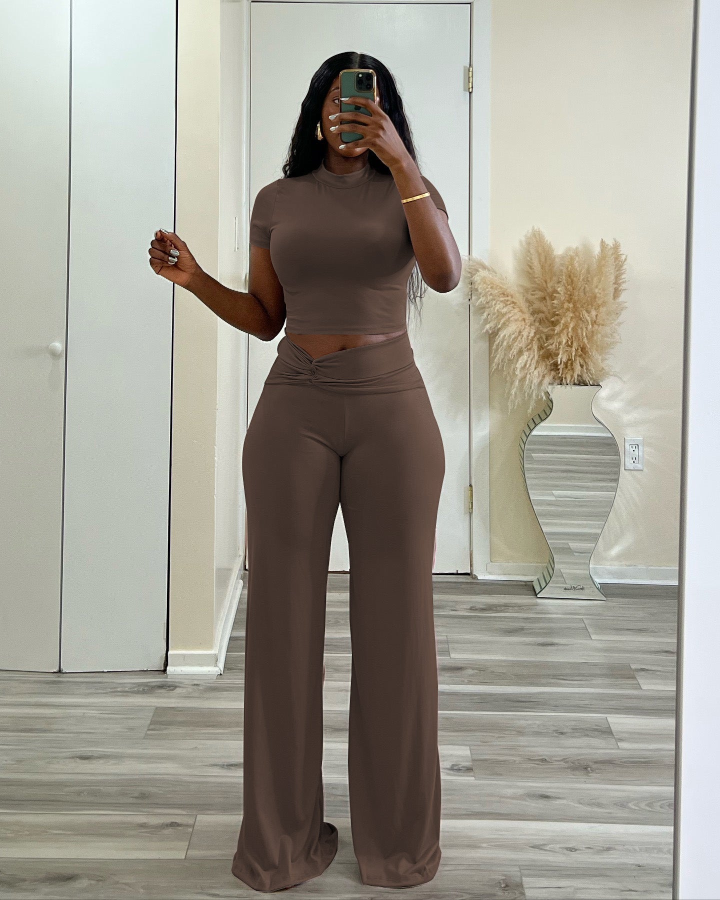 Cropped Top and Wide-Leg Pants Set