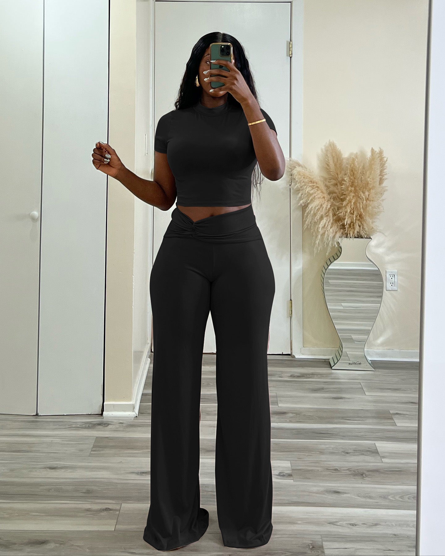 Cropped Top and Wide-Leg Pants Set