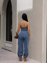 Strapless Puffed Waist Top & Pants Set