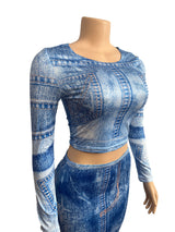 Denim-Inspired Two-Piece Crop Top & Maxi Skir