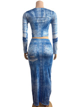 Denim-Inspired Two-Piece Crop Top & Maxi Skir