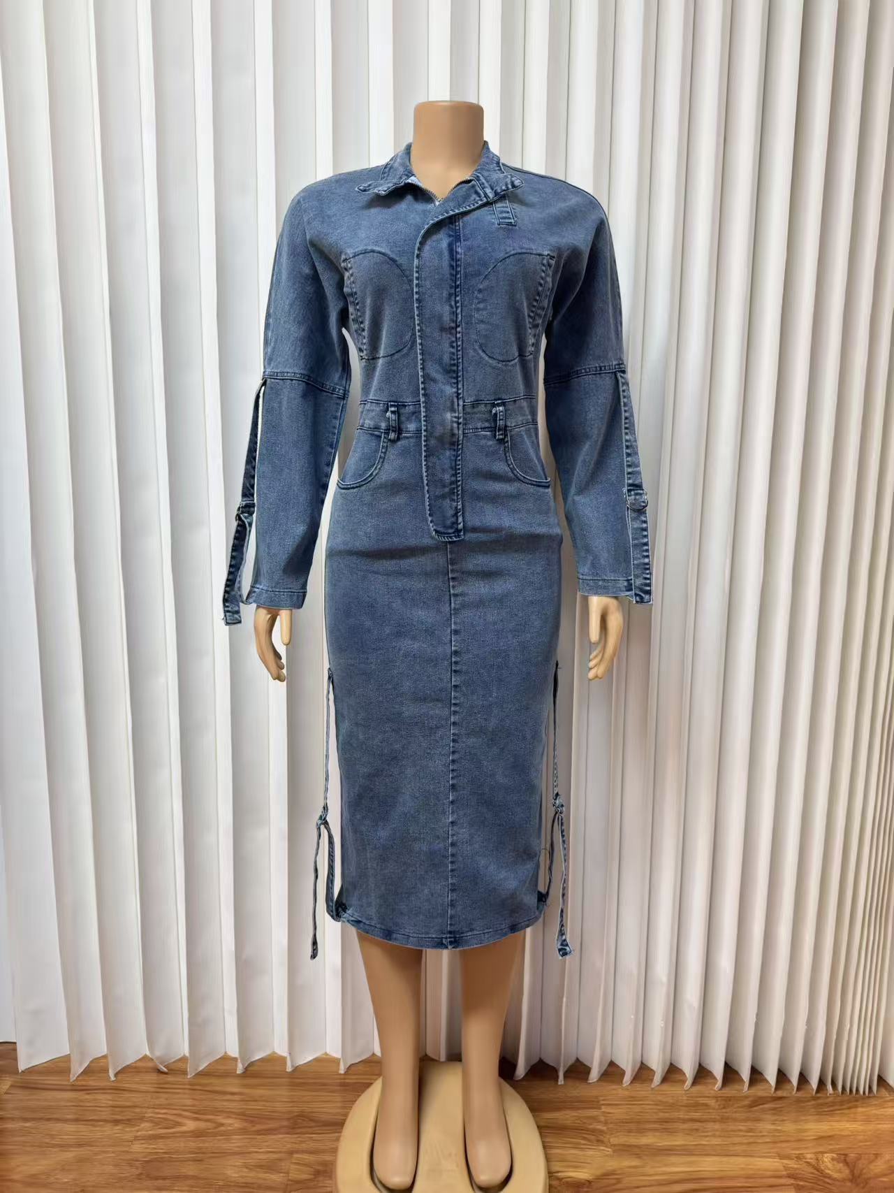 Long Sleeve Button-Front Dress